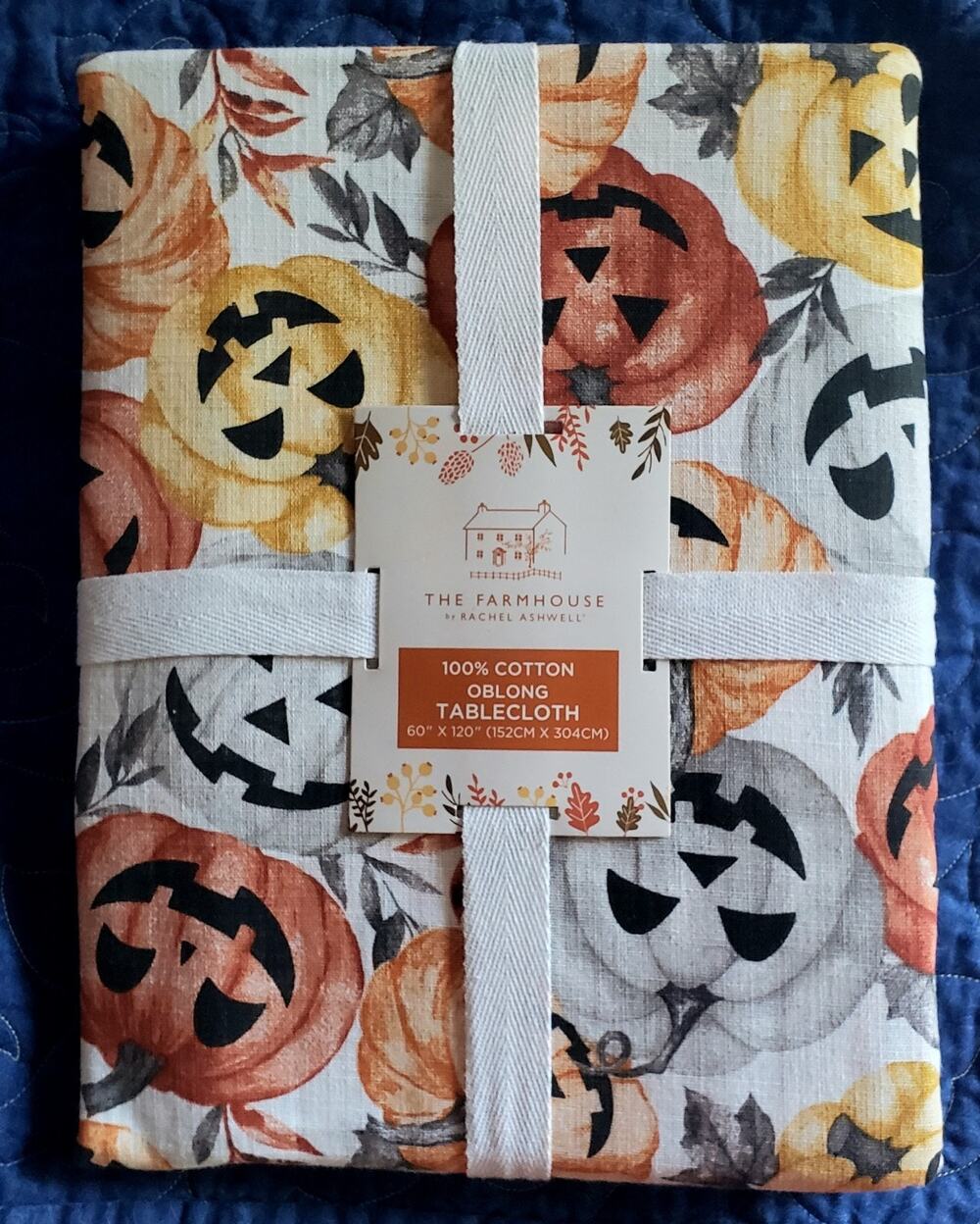 Halloween Tablecloth Rachel Ashwell Cotton 60x120 Pumpkins Jack O Lantern NWT